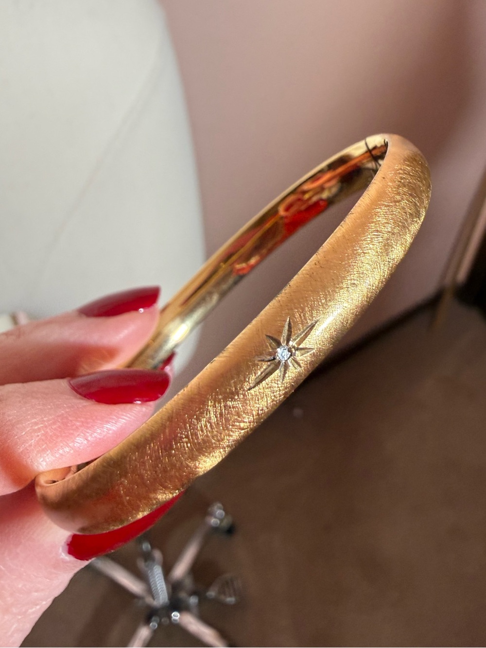 Vintage 1940’s Deco Victorian revival 1/20 12K GF diamond hinged bangle bracelet
